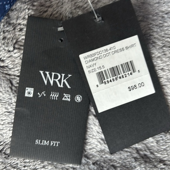 WRK Men’s 4 Way Stretch Slim Fit Dress Shirt in Blue Diamond Dot Size 15.5 NWT - Picture 6 of 9